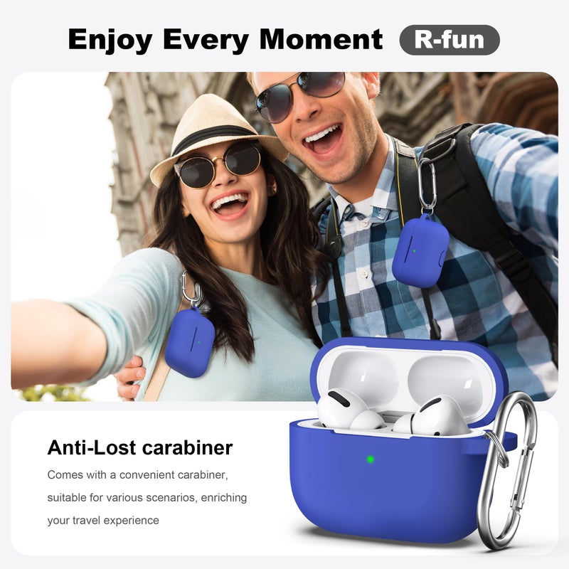R-fun for AirPods Pro 2nd/1st Generation Case with Cleaner Kit,Soft Silicone Protective Case Cover for Apple AirPod Pro 2/1 for Women Men,AirPods Pro Case Accessories with Keychain,Blue - Image 2